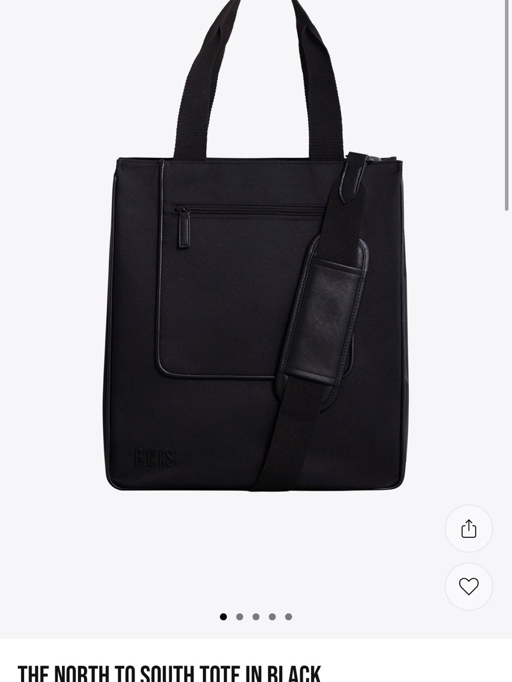 BEIS Black Men's Messenger Tote with Detachable Shoulder Strap